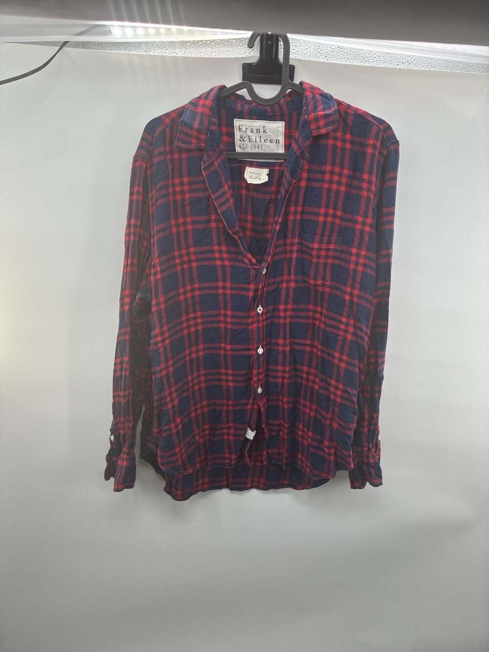 Frank & Eileen Eileen Plaid Long-Sleeve Button-Down Shirt Size S Red Blue Modal